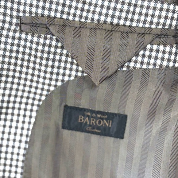 Baroni Lanificio di Pray Wool Silk Sport Coat Blazer‎ Sz 44R Brown Gingham Check - Picture 5 of 7